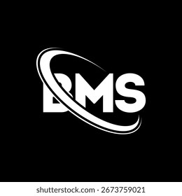 Logotipo de BMS. Carta BMS. Diseño del logotipo de la letra de BMS. Logo de las iniciales BMS enlazado con el círculo y el logotipo del monograma en mayúsculas. Tipografía BMS para tecnología, negocio y marca inmobiliaria.