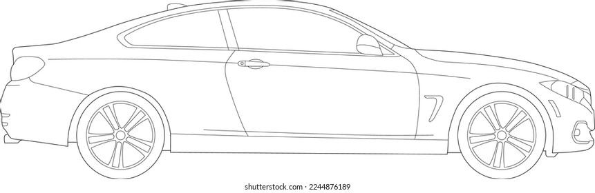 BMW Car Vector Template Wireframe. Coupe Blueprint. Blank Coupe Vehicle Template Side View svg