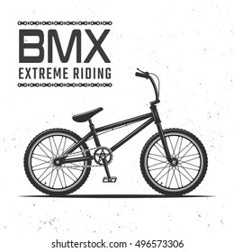 Bmx bicycle for extreme sport riding vector illustration isolated on background with texture and headline text