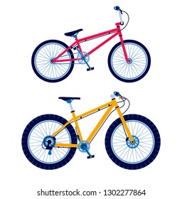 BMX bicycle flat icon; Mountain fat bike Colorful bicycle vector flat illustration