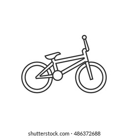 BMX bicycle icon in thin outline style. Sport race park play tricks jump kids