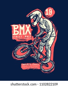 bmx bicycle jumping tricky cyclist vintage typography t-shirt print
