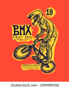 BMX bicycle rider typography print - red vintage bike t-shirt