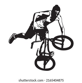 bmx bicyclist performing stunt tricks - sketch vector artwork
