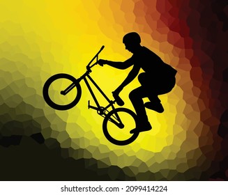 BMX bicyclist silhouette on the abstract background - vector
