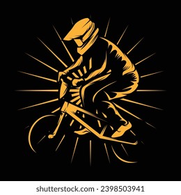 BMX Biker Bicycle Freestyle Silhouette Outline Gold