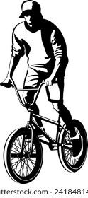 BMX biker - black and white vector illustration