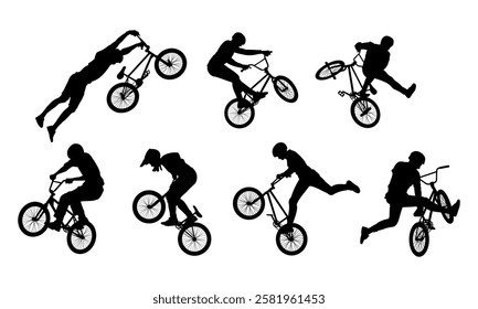 BMX biker silhouette. BMX freestyle vector silhouette. Suitable for design element of acrobatic extreme sport.