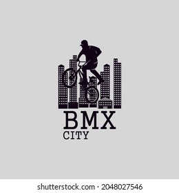 Bmx city logo. urban. freestyle bmx. silhouette desaign vector illustration for logo, icon or mascot 