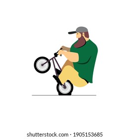 BMX cyclist maneuvers on one wheel