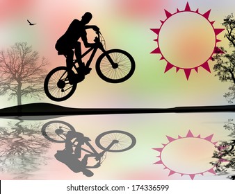 BMX cyclist on abstract  background, vector illustration