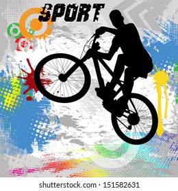 BMX cyclist on abstract grunge background, vector illustration