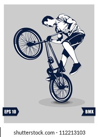 BMX cyclist performing stunt, EPS 10.vector