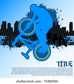 BMX cyclist template vector on urban grunge background