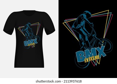 Bmx Extreme Silhouette Vintage T-Shirt Design Illustration