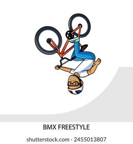 BMX freestyle athlete isolated on white background in cartoon style. Summer Games 2024. Vector illustration.