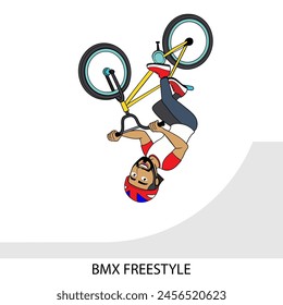 BMX freestyle athlete isolated on white background in cartoon style. Summer Games 2024. Vector illustration.