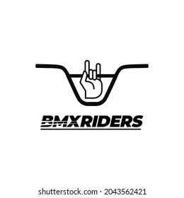 BMX handlebar with Rock and Roll hand sign logo icon sign design. Vector illustration