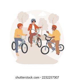 BMX isolated cartoon vector illustration. Group of teenage boys sitting on bmx and talking, getting adrenaline, extreme sport, active lifestyle, leisure time with friends vector cartoon.