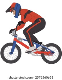 bmx motocross extreme sport, racing male cyclist isolated on a white background