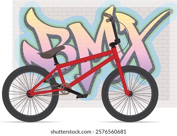 bmx motocross extreme sport red bike with the letters BMX sprayed graffiti on the wall background