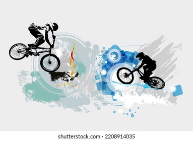 BMX rider, active young person doing tricks on a bicycle