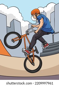 BMX Rider Colored Cartoon Illustration