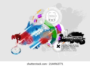 Viajero BMX sobre el fondo abstracto, vector deportivo