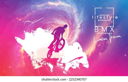 Viajero BMX sobre el fondo abstracto, vector deportivo