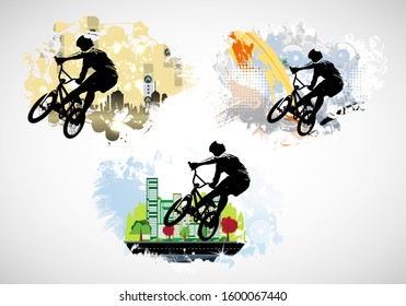 BMX riders on the abstract background, sport vector