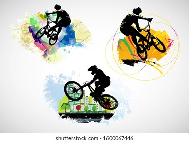 BMX riders on the abstract background, sport vector