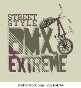 BMX Riding Typography Graphics.  Extreme bike street style. T-shirt Design,  Print for sportswear apparel - vector illustration 