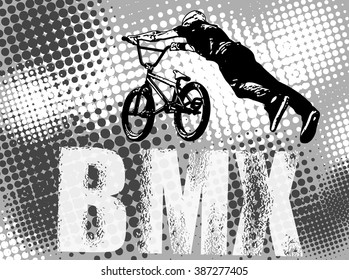 bmx stunt cyclist on the abstract background - vector