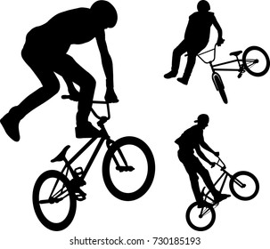 bmx stunt cyclists silhouettes - vector 