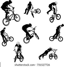 bmx stunt cyclists sketch collection - vector