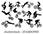 Bmx stunt silhouette vector illustration set