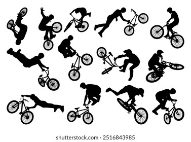 Bmx stunt silhouette vector illustration set