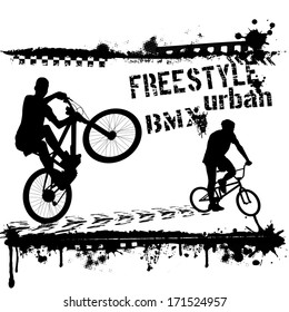 Bmx urban riders - Grunge vector artwork for boy sportswear on white, vector illustration