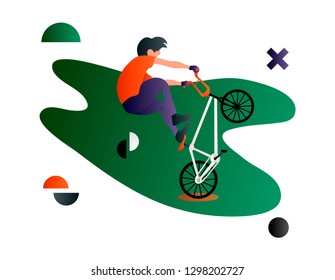 Bmx. Vector cartoon flat bmx rider. Bmx sport art. Creative vector illustration made in abstract composition