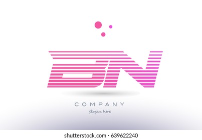 bn b n alphabet letter logo pink purple stripes lines creative text dots company vector icon design template