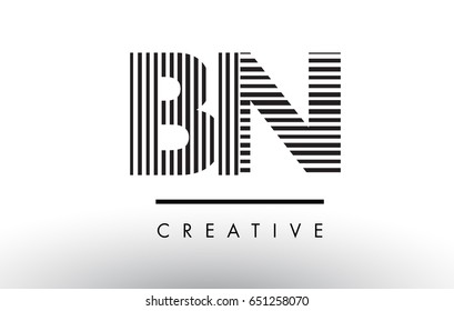 BN B N Black and White Letter Logo Design with Vertical and Horizontal Lines.