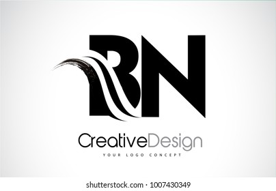 BN B N Creative Modern Black Letters Logo Design with Brush Swoosh