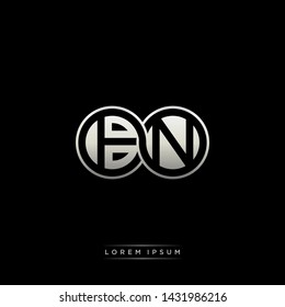 BN B N initial letter linked circle capital monogram logo modern template silver color edition