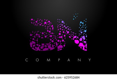 BN B N Letter Logo with Purple Blue Particles and Bubble Dots Design Vector.