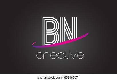BN B N Letter Logo with Lines Design And Purple Swoosh Vector Letters Illustration.