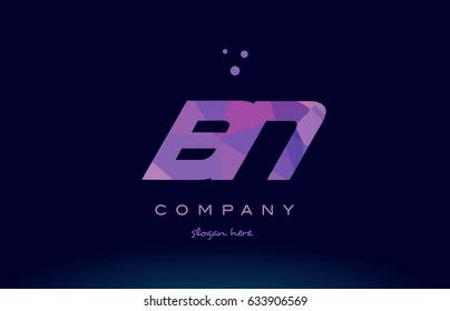 bn b n polygon polygonal letter alphabet text pink purple dots creative company logo vector icon design template