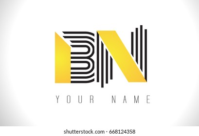 BN Black Lines Letter Logo. Creative Line Letters Design Vector Template.