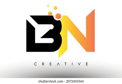 BN Black Orange Letter Logo Design. BN Icon with Dots and Bubbles Creative Letters Vector illustration.