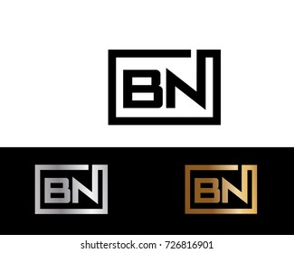 BN Box Logo. Letter Design Vector with Black Gold Silver Colors
