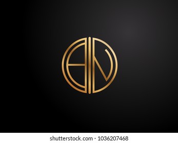 BN circle Shape Letter logo Design in gold color
